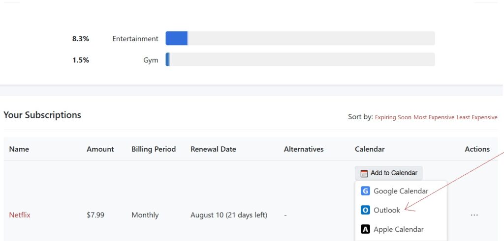 Adding Recurring Subscription Expenses to Outlook Calendar